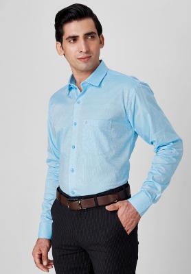 Printed Blue Slim Formal Shirt_S42629