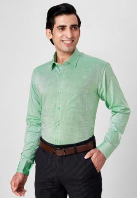 Printed Green Slim Formal Shirt_S42631