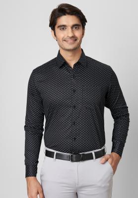 Printed Black Slim Formal Shirt_S40759