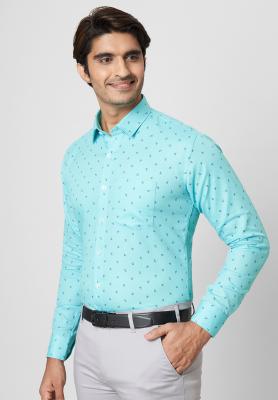 Printed Blue Slim Formal Shirt_S40825