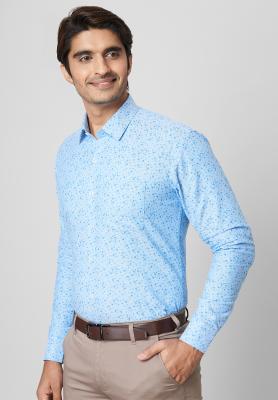 Printed Blue Slim Formal Shirt_S39832