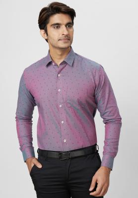 Printed Blue Slim Formal Shirt _S40129