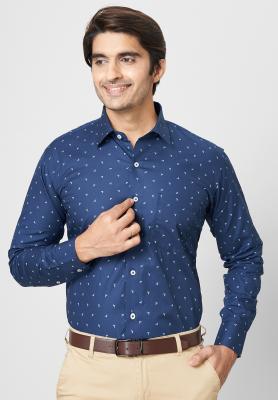 Blue Printed Semi Formal Shirt_40851