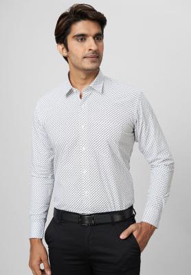 White Printed Slim Formal Shirt_S40097